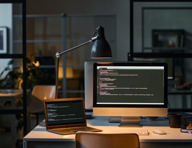 Workplace with computers with security codes